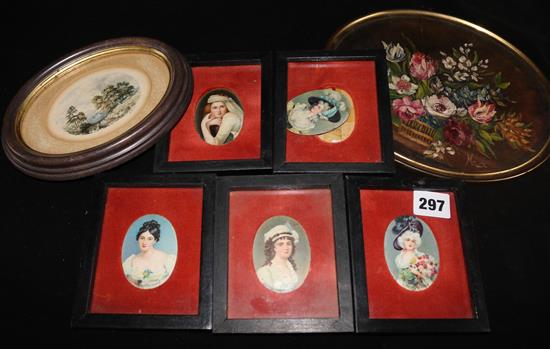 A collection of miniatures and two other pictures